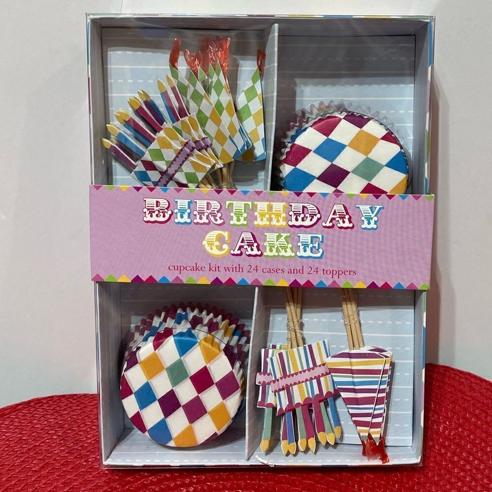 Meri go Round Birthday Cupcake Liners and Toppers set of 48 NWT